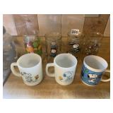 FIRE KING MILK GLASS SNOOPY MUGS, PEANUTS SNOOPY