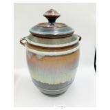 GLAZED POTTERY POT SIGNED BASE W/ LID