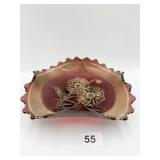 NORTHWOOD RAISED FLOWER DESIGN RUBY GLASS PLATE