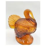SMITH GLASS AMBER NESTING TURKEY 7" H - 2/ LID -