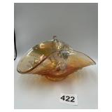 8" MARIGOLD CARNIVAL GLASS FOLDED DOUBLE HANDLED