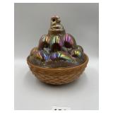 WESTMORELAND GLAS CHICKEN AND EGGS ON NEST, 6.5X7