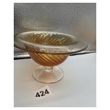 PINK SWIRLED GLASS FOOTED COMPOTE, 7X5