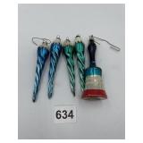 HAND BLOWN VINTAGE ICICLES AND BELL