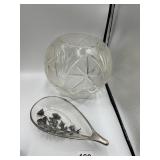 6" ROUND CRYSTAL VASE, CHIPS ON INNER LIP, SILVER