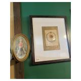 22X26 FRAMED FLOWER PRINT AND BOY FISHING