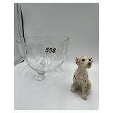 BLOWN GLASS 3 FOOTED ETCHED VASE AND DALMATIAN