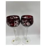 PAIR OF RUBY CUT TO CLEAR WINE GLASSES, 8" MADE
