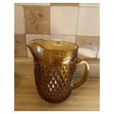 AMBER GLASS DIAMOND POINT WATER PITCHER