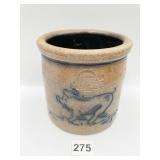 ROWE POTTERY WORKS CROCK WITH PIG ON FRONT,