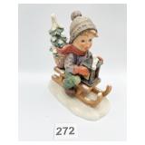 6" HUMMEL BOY ON SLED WITH CHRISTMAS TREE