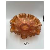 9" CARNIVAL GLASS BOWL WITH CRIMPED EDGE