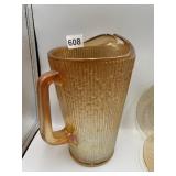 CARNIVAL GLASS APPLIED HANDLE PITCHER