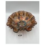 8" CARNIVAL GLASS CRIMPED EDGE SERVING BOWL