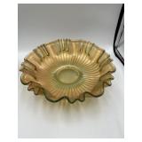 9" CARNIVAL GLASS CRIMPED EDGE SERVING BOWL
