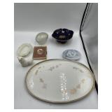 WESTMORLAND GLASS EGG, OLD FOLEY SOAP DISH,