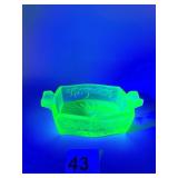 URANIUM GLASS ASHTRAY FOUR- AND THREE-QUARTER