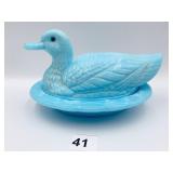 WESTMORELAND DUCK -SLAG GLASS HEN ON NEST CANDY