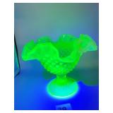 TOPAZ VASELINE OPALESCENT HOBNAIL RUFFLED CANDY