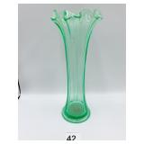URANIUM RUFFLED EDGE STRETCH VASE 9 1/2 INCHES