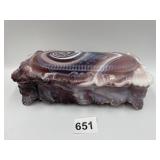 PURPLE GLASS COVERED BOX WITH SWIRL DESIGN