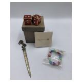 DICE TRINKET BOX IN OB, DICE BRACELET AND BRASS