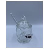 HEINZ GLASS HORSERADISH SERVER WITH GLASS SPOON