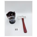 SOUVENIR GLASS AXE 6" LONG AND IMPERIAL OWL