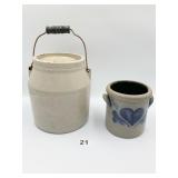 GRAY CROCK WITH LID TINY CHIP ON SIDE WOULD