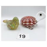 TURTLE ART GLASS PAPERWEIGHT AND WALES BIRD MADE