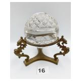 GLASS BALL ON PEDESTAL W/ GRIFFIN BASE 6" H ON