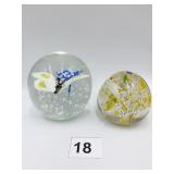 TWO PAPERWEIGHTS ONE WITH FLOUR AND BUTTERFLY AND