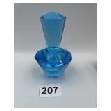 BLUE CUT GLASS PERFUME BOTTLE WITH CHIP, 4"