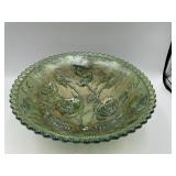 IRIDESCENT GREEN GLASS ROSE BOWL, 9X3