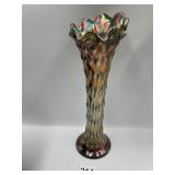 GREEN IRIDESCENT 11" VASE