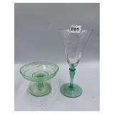 GREEN GLASS SHERBERT AND WINE GLASS, GLOW