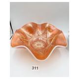 11" CARNIVAL GLASS RUFFLED EDGE BOWL
