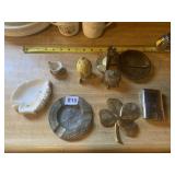 24 K PLATE 4 LEAF CLOVER, ASH TRAY, MILK GLASS