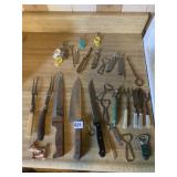 LARGE KNIVES, COPPER DOG COOKIE CUTTER, MEAT