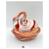 WESTMORELAND NESTING SWAN CARAMEL SLAG GLASS 6
