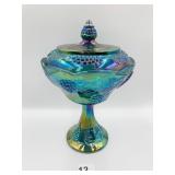 1970S BLUE CANDY DISH HARVEST GRAPE PATTERN WITH