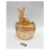 CARNIVAL GLASS MARIGOLD DOG ON NEST, 4X6