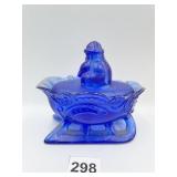 COBALT BLUE SANTA ON SLEIGH, 6" WESTMORELAND