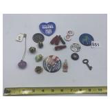 GEMSTONE CHARMS, COKE PIN, HEINZ PINS, KEY, ART