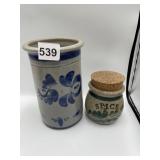 7" SALT GLAZE UTENSIL CROCK AND SPICE CROCK WITH