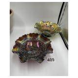 PAIR OF CARNIVAL GLASS DIP BOWLS, 6"