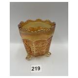 CARNIVAL GLASS BUTTERFLY FOOTED BOWL, 5"