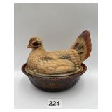8X7 BROWN GLASS HEN ON NEST