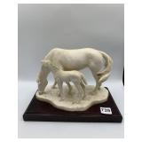 MOTHER HORSE AND FOAL SCULPTURE, EARS BROKEN ON