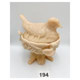 TAN MILK GLASS ORIGINAL CANDY DISH 2 PC. GOOD